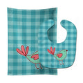 Bird on Blue Plaid Baby Bib & Burp Cloth Easy-Clean Baby Bib Baby Feeding Accessory Baby Mealtime Essential