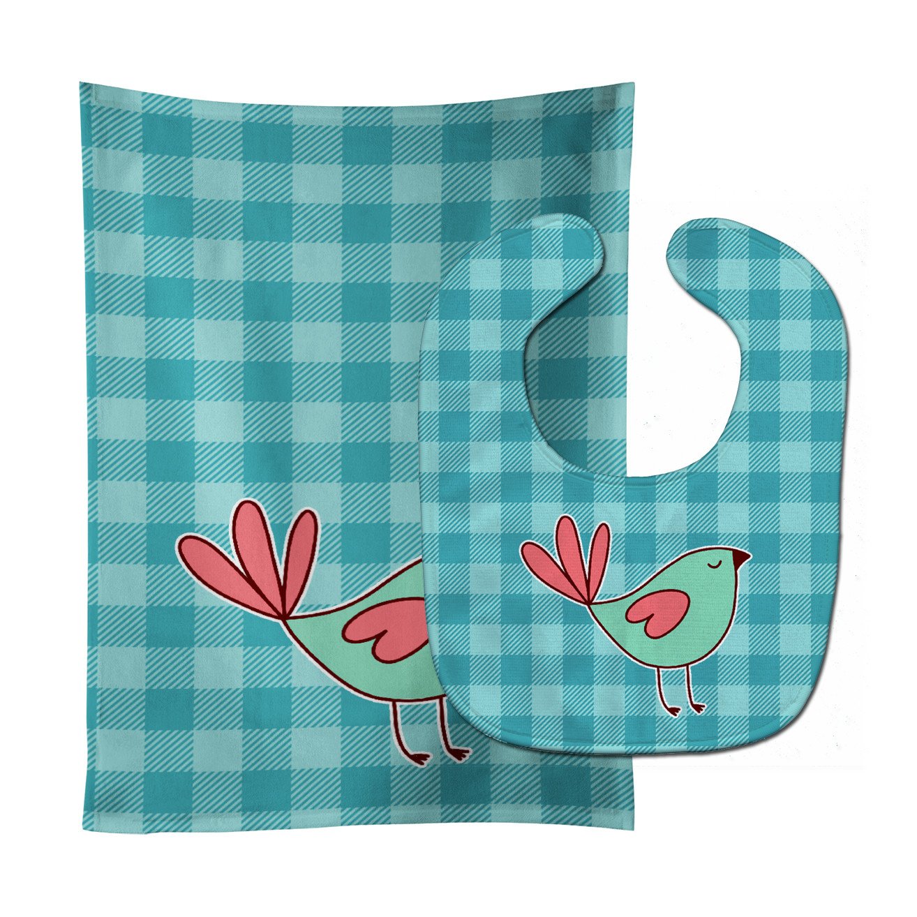 Bird on Blue Plaid Baby Bib & Burp Cloth Easy-Clean Baby Bib Baby Feeding Accessory Baby Mealtime Essential