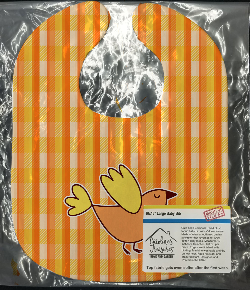 Bird on Orange Plaid Baby Bib Easy-Clean Baby Bib Baby Feeding Accessory Baby Mealtime Essential, 10 x 13, Multicolor