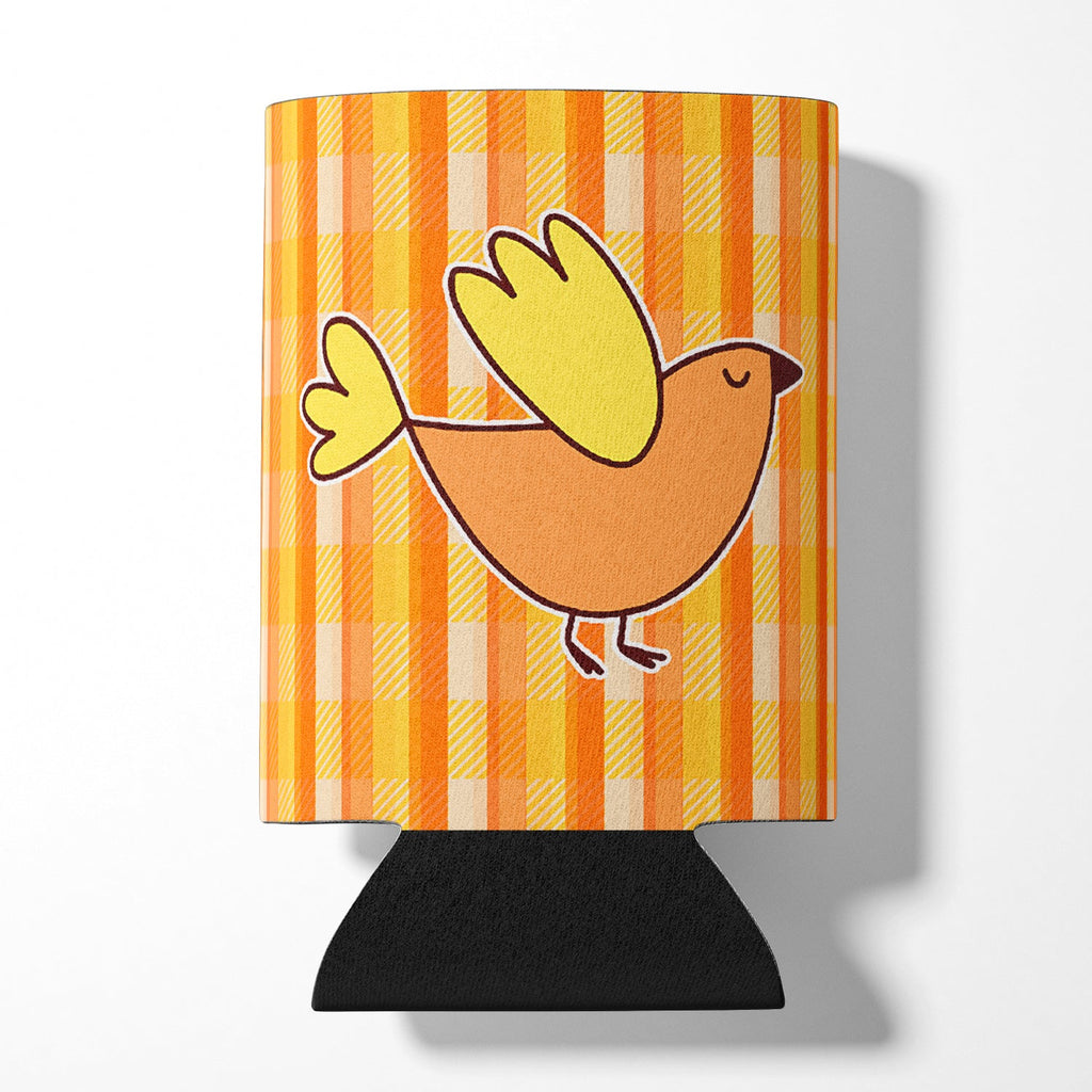 Bird on Orange Plaid Can or Bottle Hugger Cooler Sleeve for Standard 12 oz Cans, Insulated Foam Beer & Soda Can Hugger Reusable