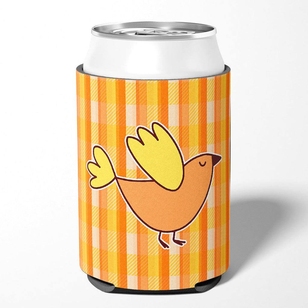 Bird on Orange Plaid Can or Bottle Hugger Cooler Sleeve for Standard 12 oz Cans, Insulated Foam Beer & Soda Can Hugger Reusable