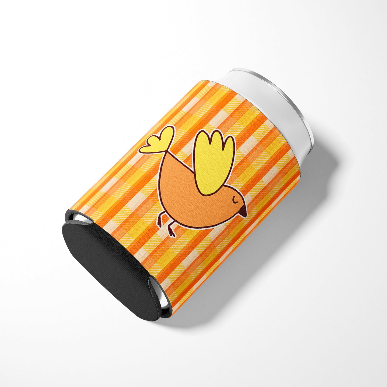 Bird on Orange Plaid Can or Bottle Hugger Cooler Sleeve for Standard 12 oz Cans, Insulated Foam Beer & Soda Can Hugger Reusable