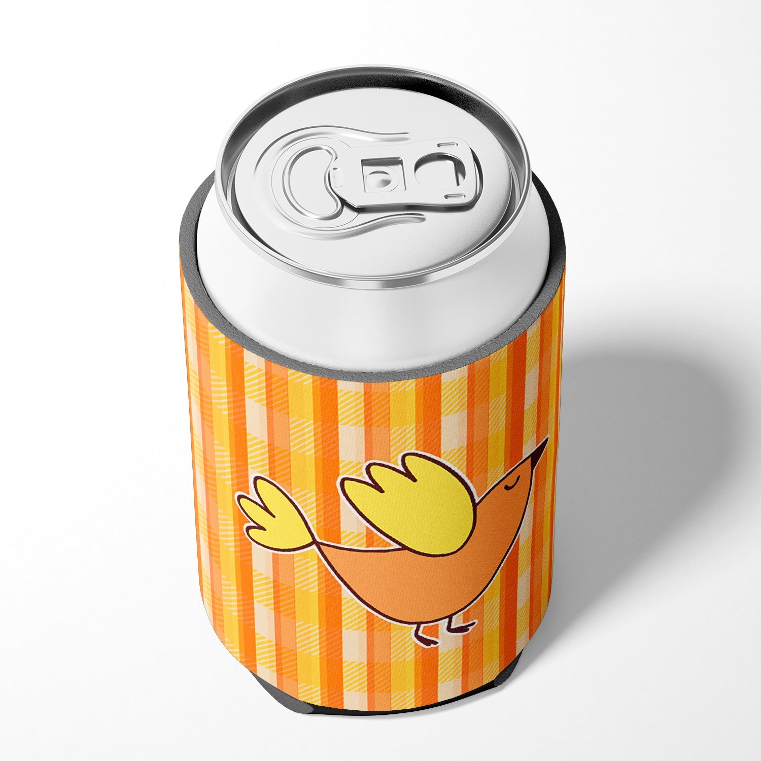 Bird on Orange Plaid Can or Bottle Hugger Cooler Sleeve for Standard 12 oz Cans, Insulated Foam Beer & Soda Can Hugger Reusable