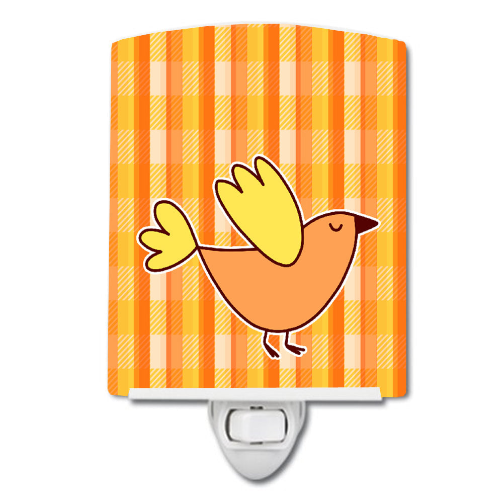 Bird on Orange Plaid Ceramic Night Light Compact, UL-Certified, Ideal for Bedroom, Bathroom, Nursery, Hallway, Kitchen, 6x4x3, Multicolor