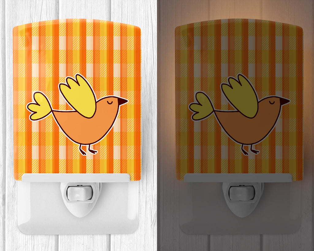 Bird on Orange Plaid Ceramic Night Light Compact, UL-Certified, Ideal for Bedroom, Bathroom, Nursery, Hallway, Kitchen, 6x4x3, Multicolor
