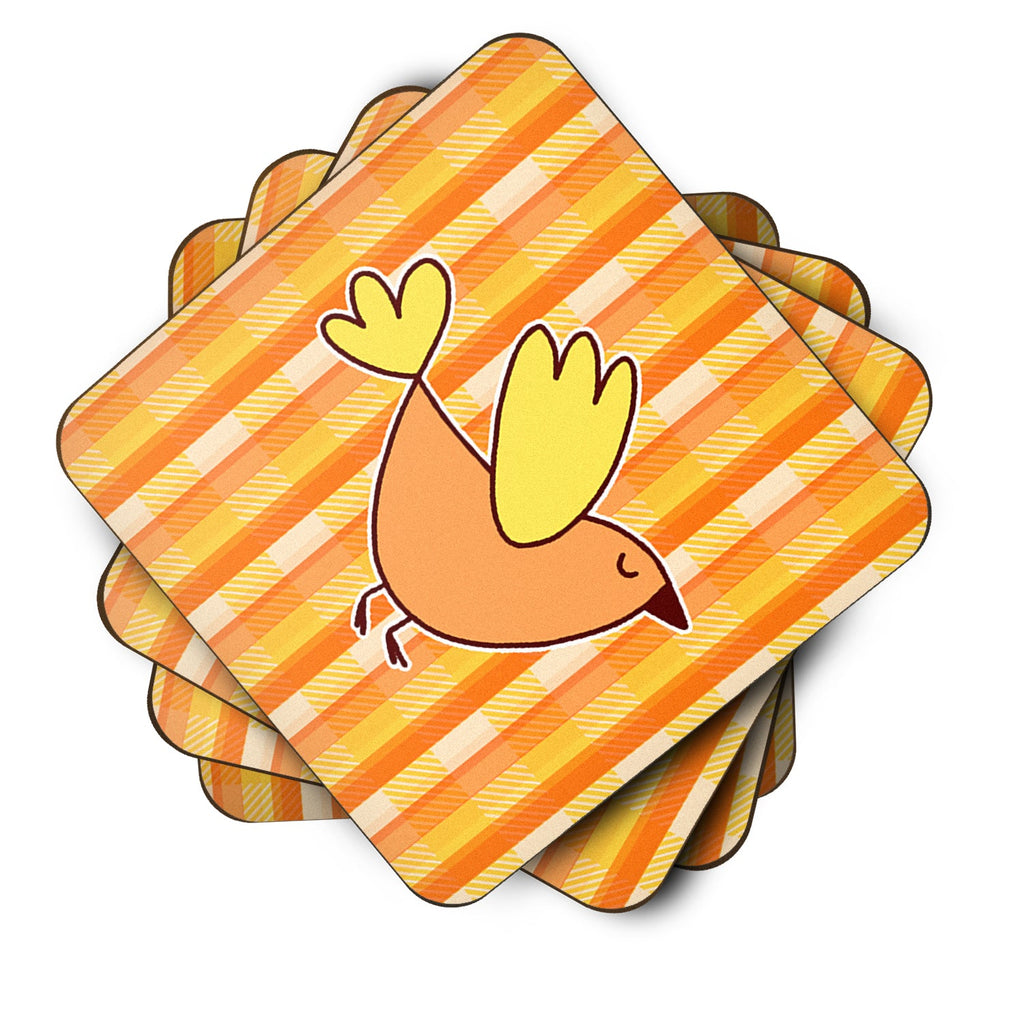 Bird on Orange Plaid Foam Coasters Set of 4 Cup Coasters for Indoor Outdoor, Tabletop Protection, Anti Slip, Mouse pad Material