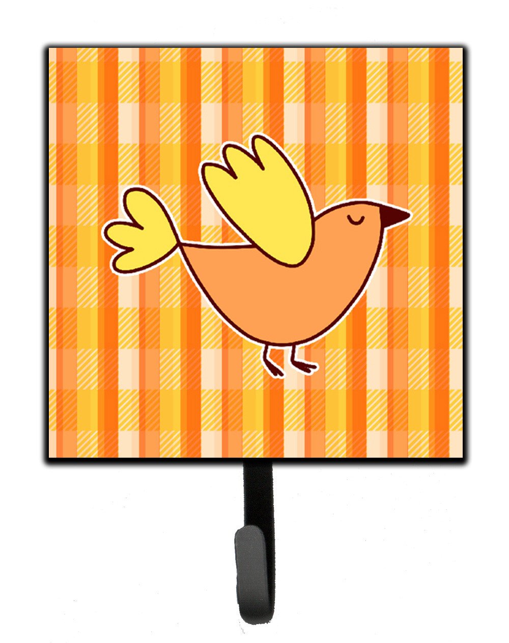 Bird on Orange Plaid Leash or Key Holder Wall Hooks, Key Hooks Holder, Coat Rack Wall Mount, Coat Hooks, Hooks for Hanging Keys, Towels, Aprons, Leashes