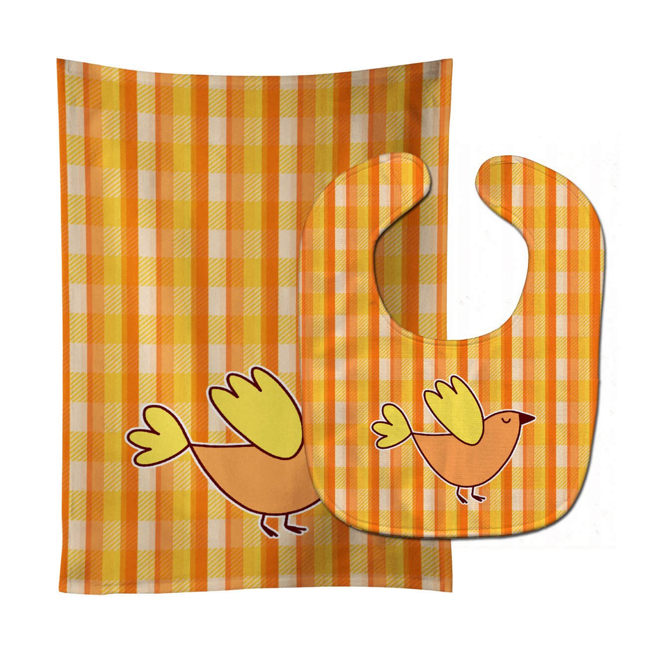 Bird on Orange Plaid Baby Bib & Burp Cloth Easy-Clean Baby Bib Baby Feeding Accessory Baby Mealtime Essential