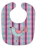 Bird on Purple Plaid Baby Bib Easy-Clean Baby Bib Baby Feeding Accessory Baby Mealtime Essential, 10 x 13, Multicolor