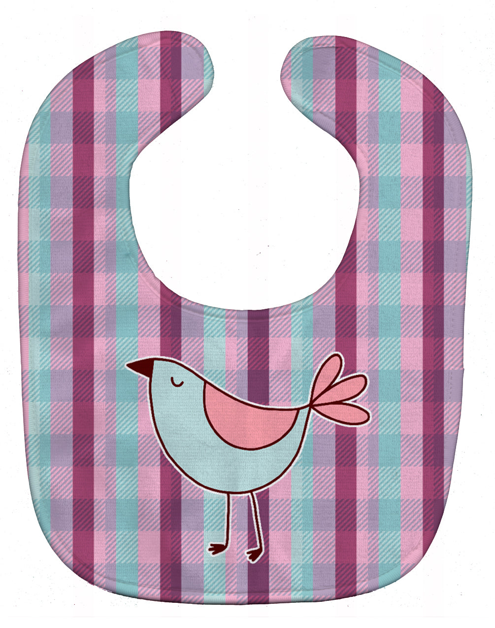 Bird on Purple Plaid Baby Bib Easy-Clean Baby Bib Baby Feeding Accessory Baby Mealtime Essential, 10 x 13, Multicolor