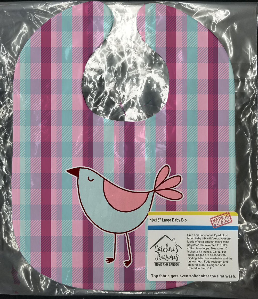 Bird on Purple Plaid Baby Bib Easy-Clean Baby Bib Baby Feeding Accessory Baby Mealtime Essential, 10 x 13, Multicolor