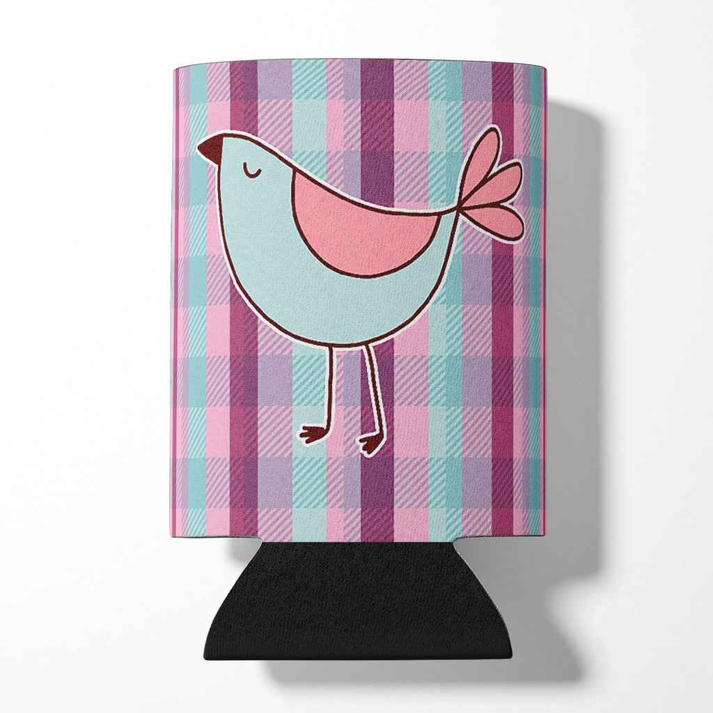 Bird on Purple Plaid Can or Bottle Hugger Cooler Sleeve for Standard 12 oz Cans, Insulated Foam Beer & Soda Can Hugger Reusable