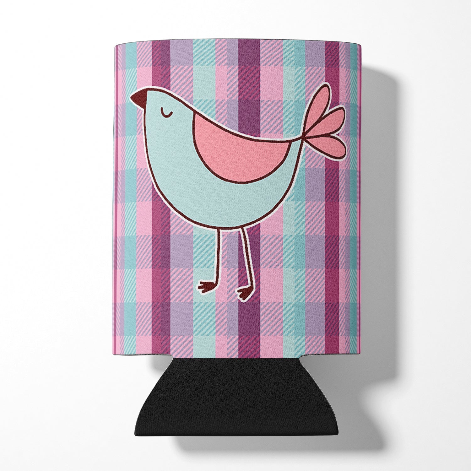 Bird on Purple Plaid Can or Bottle Hugger Cooler Sleeve for Standard 12 oz Cans, Insulated Foam Beer & Soda Can Hugger Reusable