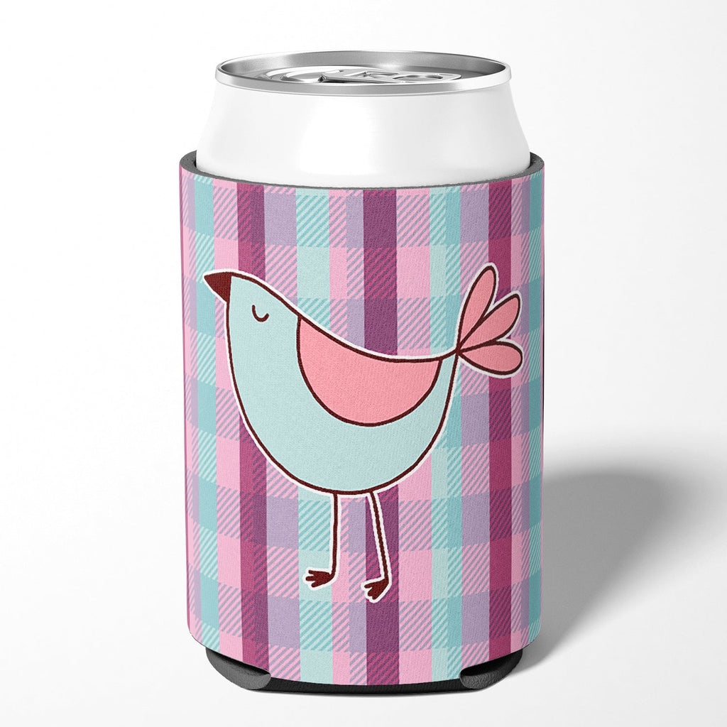 Bird on Purple Plaid Can or Bottle Hugger Cooler Sleeve for Standard 12 oz Cans, Insulated Foam Beer & Soda Can Hugger Reusable