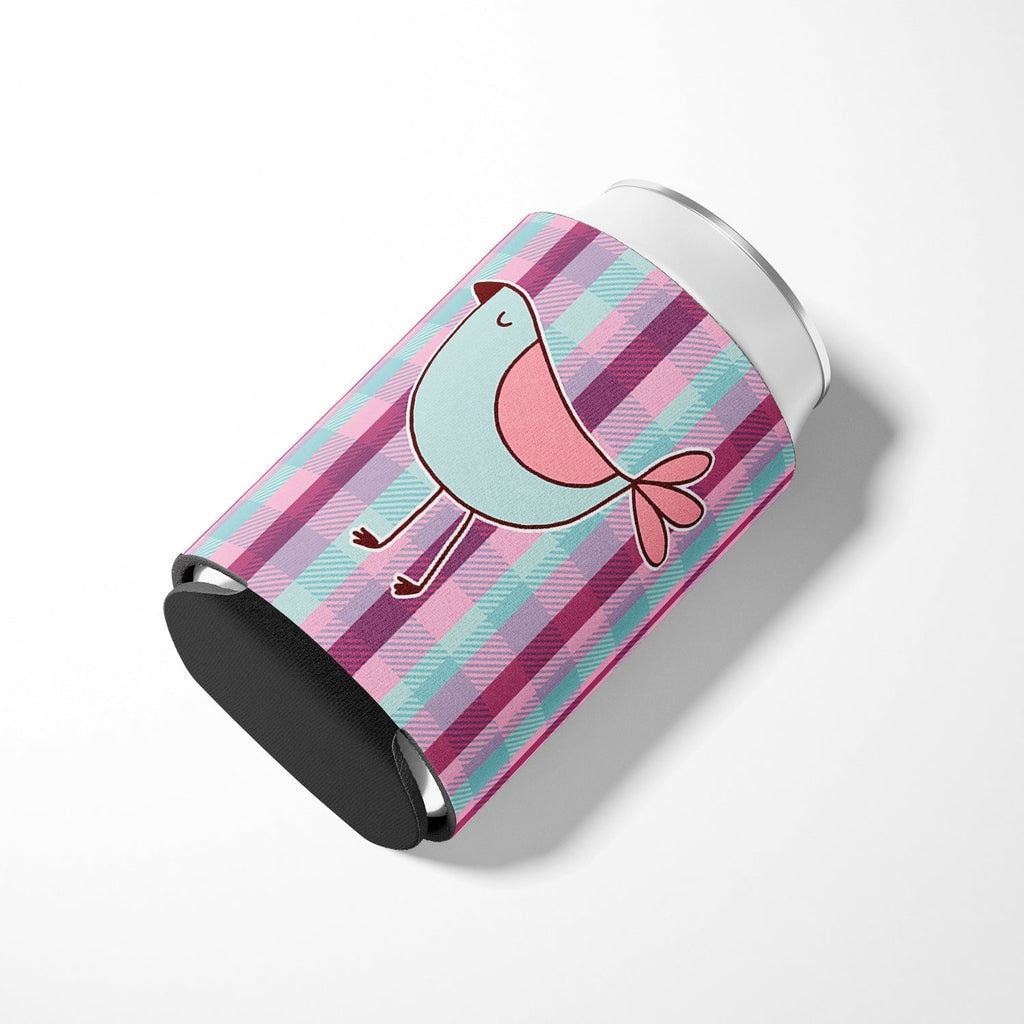 Bird on Purple Plaid Can or Bottle Hugger Cooler Sleeve for Standard 12 oz Cans, Insulated Foam Beer & Soda Can Hugger Reusable