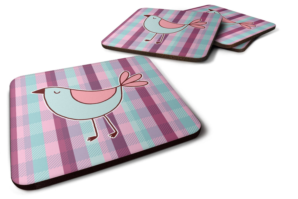 Bird on Purple Plaid Foam Coasters Set of 4 Cup Coasters for Indoor Outdoor, Tabletop Protection, Anti Slip, Mouse pad Material