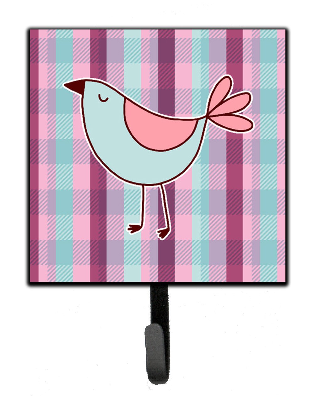 Bird on Purple Plaid Leash or Key Holder Wall Hooks, Key Hooks Holder, Coat Rack Wall Mount, Coat Hooks, Hooks for Hanging Keys, Towels, Aprons, Leashes