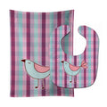 Bird on Purple Plaid Baby Bib & Burp Cloth Easy-Clean Baby Bib Baby Feeding Accessory Baby Mealtime Essential