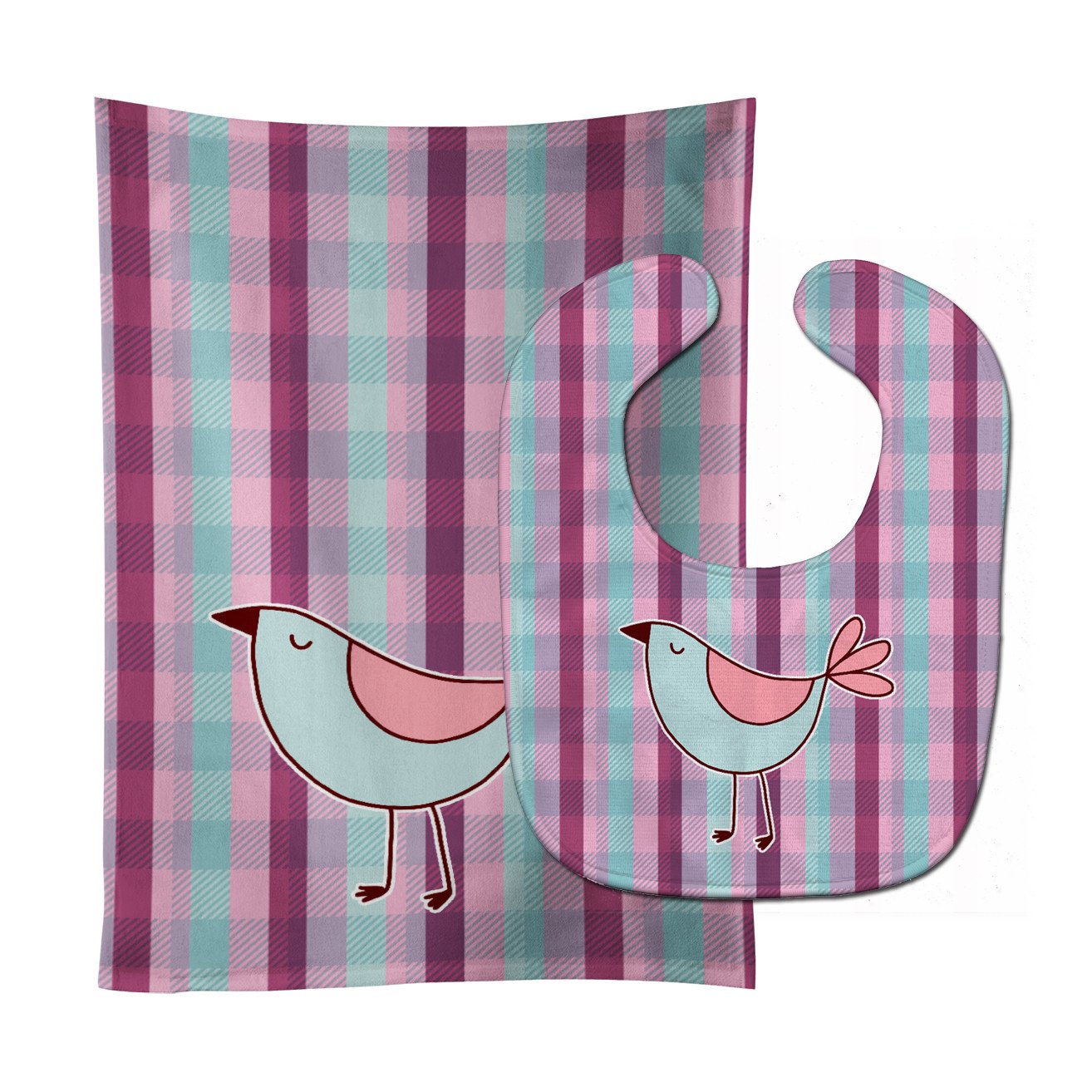Bird on Purple Plaid Baby Bib & Burp Cloth Easy-Clean Baby Bib Baby Feeding Accessory Baby Mealtime Essential