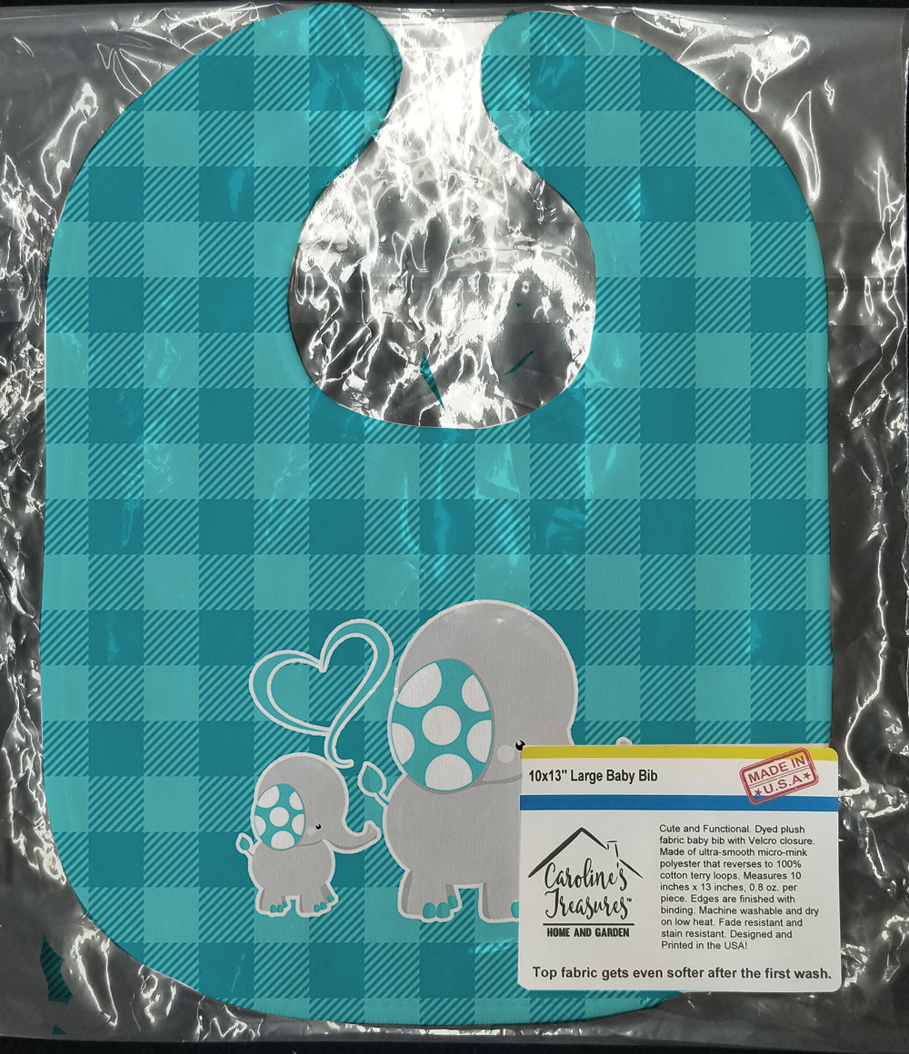 Mommy and Baby Elephant Baby Bib Easy-Clean Baby Bib Baby Feeding Accessory Baby Mealtime Essential, 10 x 13, Multicolor