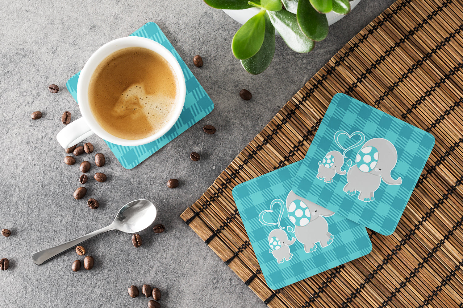 Mommy and Baby Elephant Foam Coasters Set of 4 Cup Coasters for Indoor Outdoor, Tabletop Protection, Anti Slip, Mouse pad Material