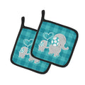 Mommy and Baby Elephant Pot Holder Set of 2 Heat Resistant Quilted Hot Pads 7.5 x 7.5 Inch, Insulated Kitchen Trivets for Cooking & Baking