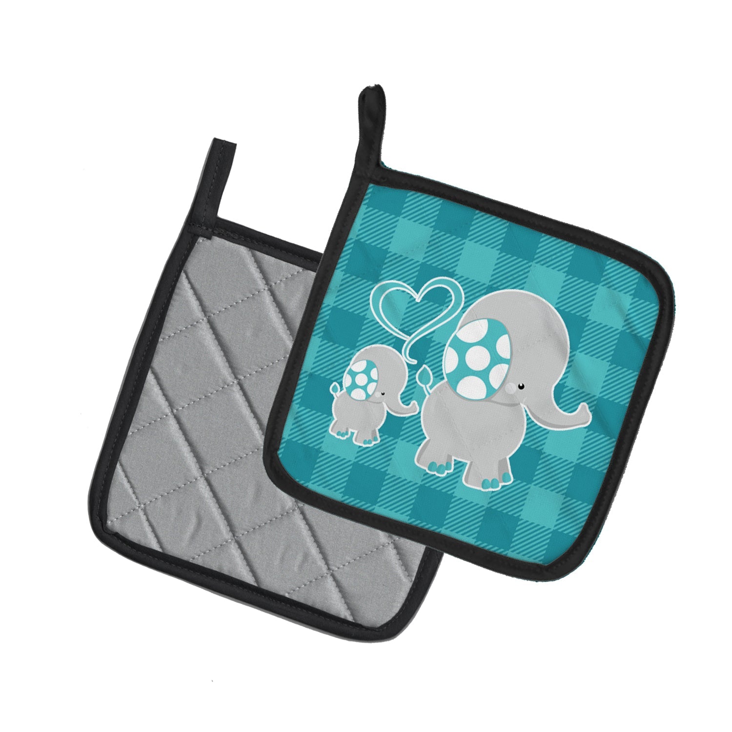 Mommy and Baby Elephant Pot Holder Set of 2 Heat Resistant Quilted Hot Pads 7.5 x 7.5 Inch, Insulated Kitchen Trivets for Cooking & Baking