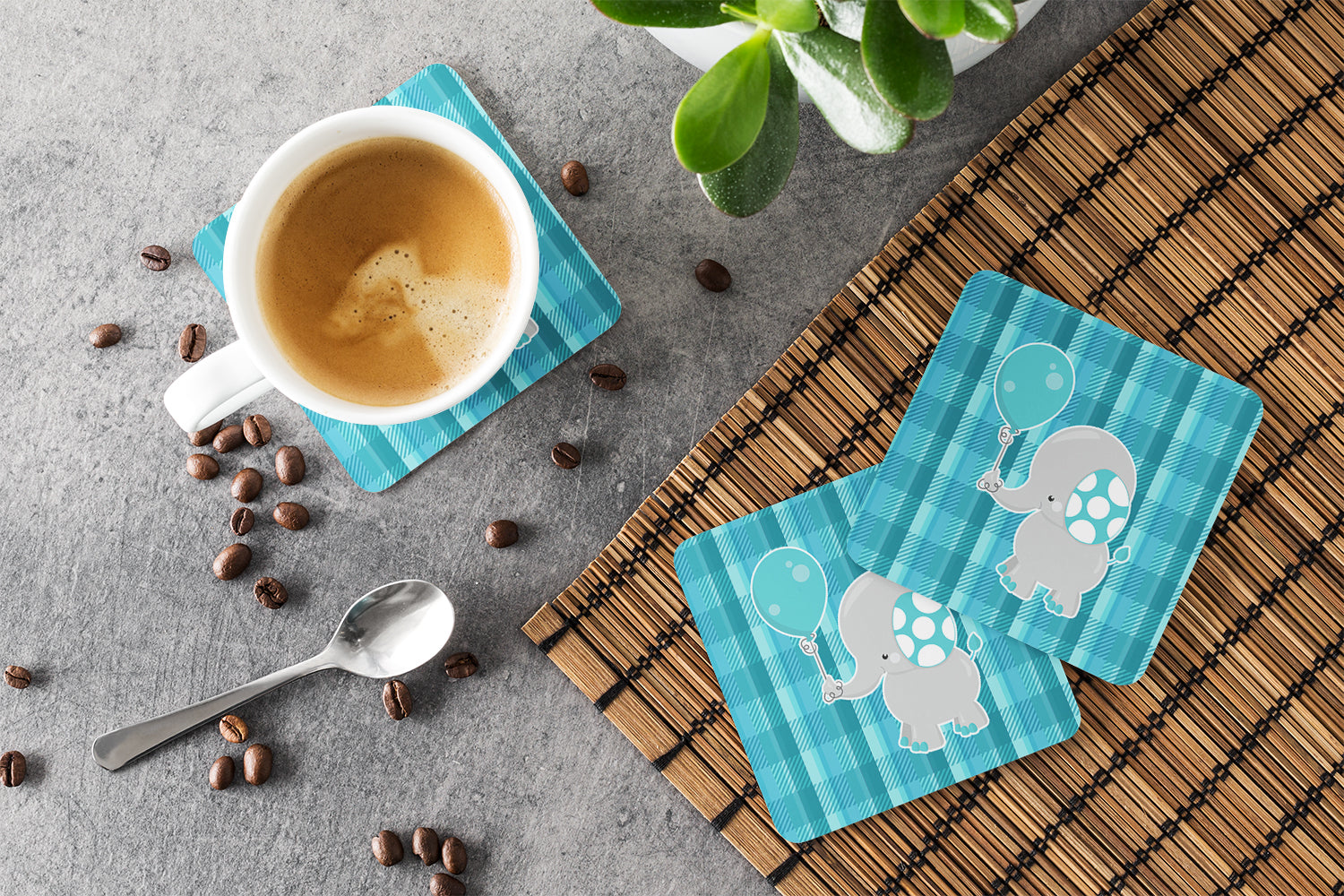 Elephant with Balloon Foam Coasters Set of 4 Cup Coasters for Indoor Outdoor, Tabletop Protection, Anti Slip, Mouse pad Material