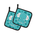 Polkadot Elephant Pot Holder Set of 2 Heat Resistant Quilted Hot Pads 7.5 x 7.5 Inch, Insulated Kitchen Trivets for Cooking & Baking