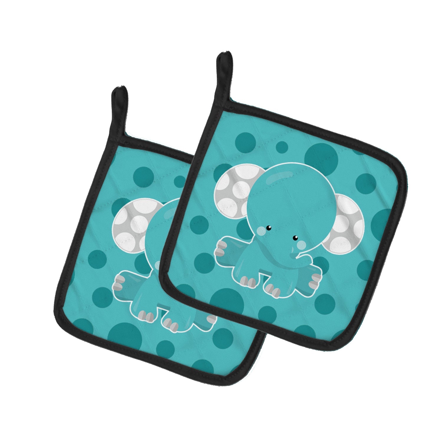 Polkadot Elephant Pot Holder Set of 2 Heat Resistant Quilted Hot Pads 7.5 x 7.5 Inch, Insulated Kitchen Trivets for Cooking & Baking