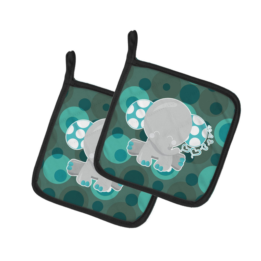 Polkadot Naptime Elephant Pot Holder Set of 2 Heat Resistant Quilted Hot Pads 7.5 x 7.5 Inch, Insulated Kitchen Trivets for Cooking & Baking
