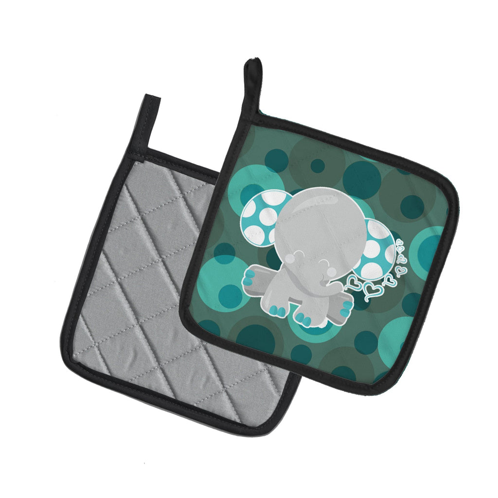 Polkadot Naptime Elephant Pot Holder Set of 2 Heat Resistant Quilted Hot Pads 7.5 x 7.5 Inch, Insulated Kitchen Trivets for Cooking & Baking