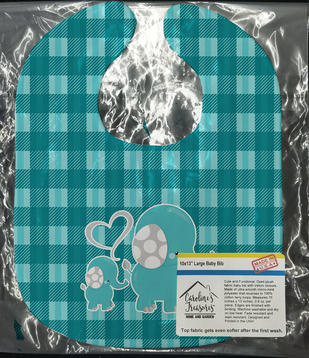 Plaid Momma and Baby Elephant Baby Bib Easy-Clean Baby Bib Baby Feeding Accessory Baby Mealtime Essential, 10 x 13, Multicolor