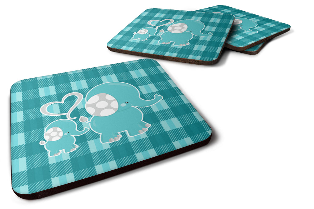 Plaid Momma and Baby Elephant Foam Coasters Set of 4 Cup Coasters for Indoor Outdoor, Tabletop Protection, Anti Slip, Mouse pad Material