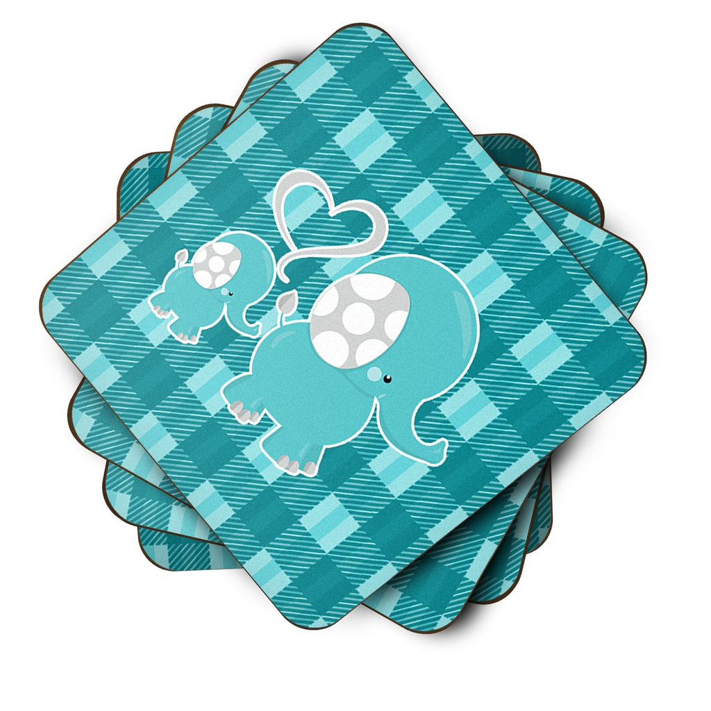 Plaid Momma and Baby Elephant Foam Coasters Set of 4 Cup Coasters for Indoor Outdoor, Tabletop Protection, Anti Slip, Mouse pad Material