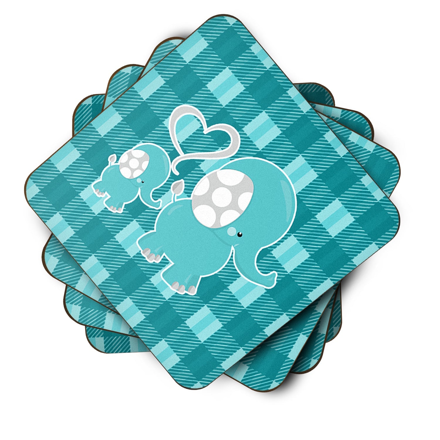 Plaid Momma and Baby Elephant Foam Coasters Set of 4 Cup Coasters for Indoor Outdoor, Tabletop Protection, Anti Slip, Mouse pad Material