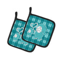 Plaid Momma and Baby Elephant Pot Holder Set of 2 Heat Resistant Quilted Hot Pads 7.5 x 7.5 Inch, Insulated Kitchen Trivets for Cooking & Baking