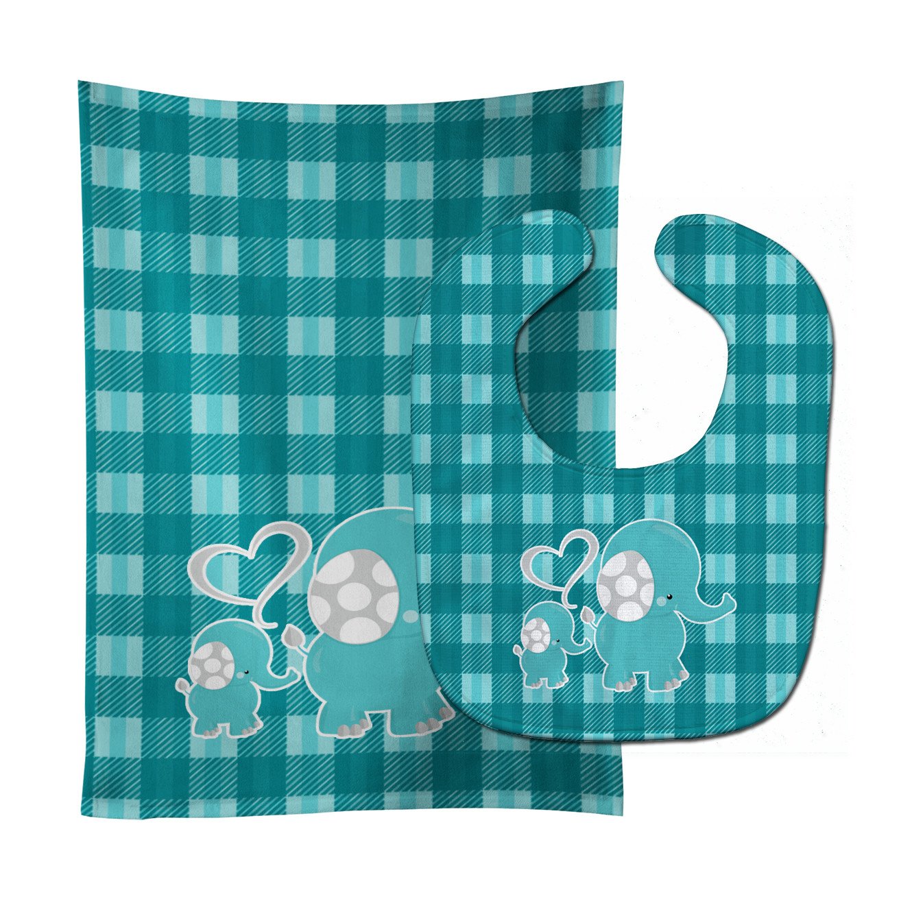 Plaid Momma and Baby Elephant Baby Bib & Burp Cloth Easy-Clean Baby Bib Baby Feeding Accessory Baby Mealtime Essential