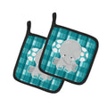 Plaid Elephant Pot Holder Set of 2 Heat Resistant Quilted Hot Pads 7.5 x 7.5 Inch, Insulated Kitchen Trivets for Cooking & Baking