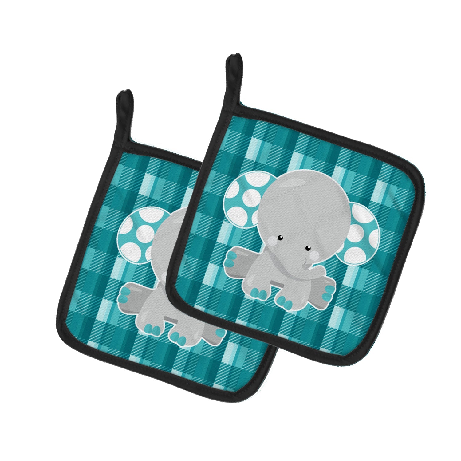Plaid Elephant Pot Holder Set of 2 Heat Resistant Quilted Hot Pads 7.5 x 7.5 Inch, Insulated Kitchen Trivets for Cooking & Baking