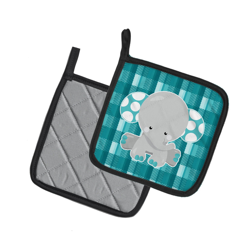 Plaid Elephant Pot Holder Set of 2 Heat Resistant Quilted Hot Pads 7.5 x 7.5 Inch, Insulated Kitchen Trivets for Cooking & Baking