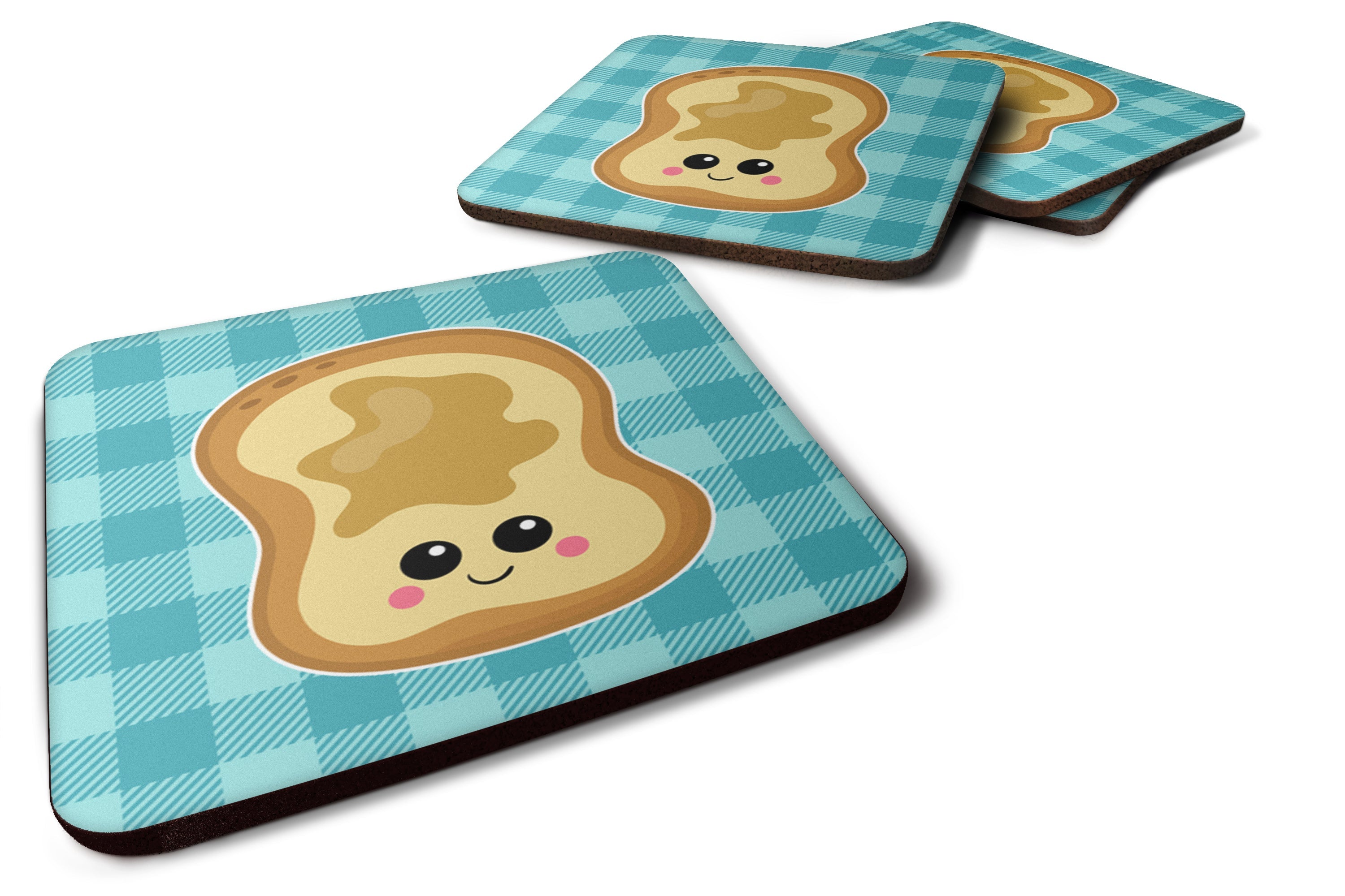 Peanut Butter Toast Foam Coasters Set of 4 Cup Coasters for Indoor Outdoor, Tabletop Protection, Anti Slip, Mouse pad Material