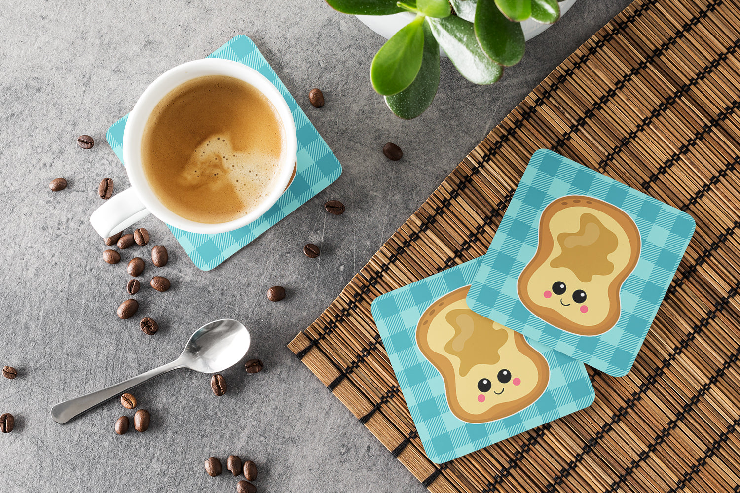 Peanut Butter Toast Foam Coasters Set of 4 Cup Coasters for Indoor Outdoor, Tabletop Protection, Anti Slip, Mouse pad Material
