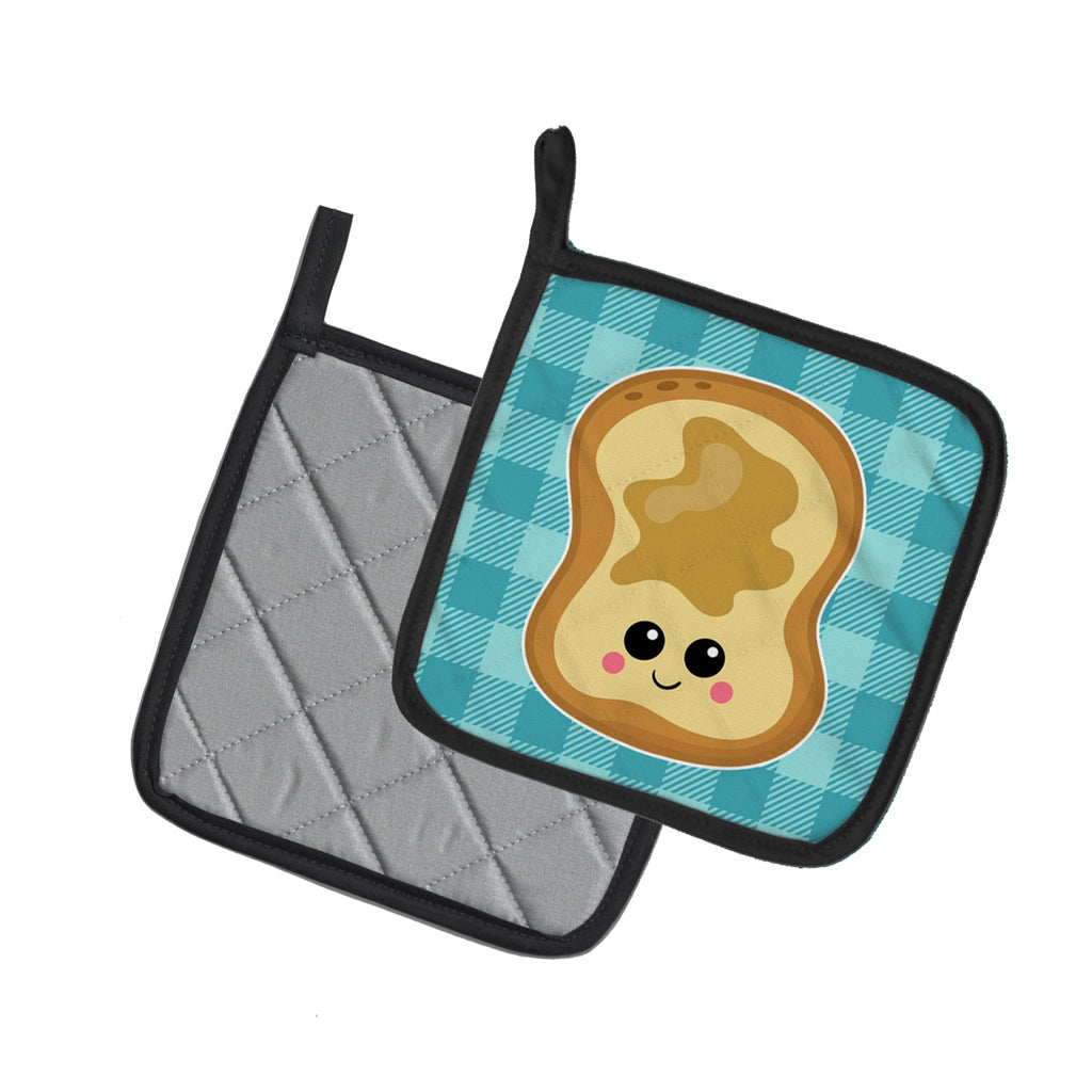 Peanut Butter Toast Pot Holder Set of 2 Heat Resistant Quilted Hot Pads 7.5 x 7.5 Inch, Insulated Kitchen Trivets for Cooking & Baking
