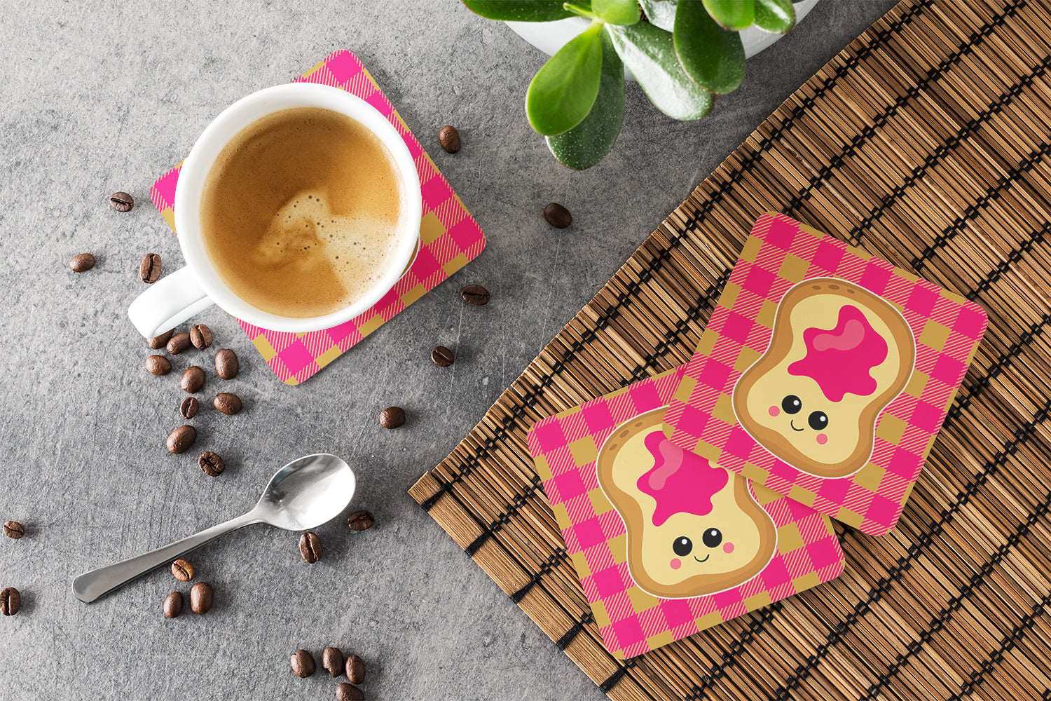 Jelly Toast Foam Coasters Set of 4 Cup Coasters for Indoor Outdoor, Tabletop Protection, Anti Slip, Mouse pad Material
