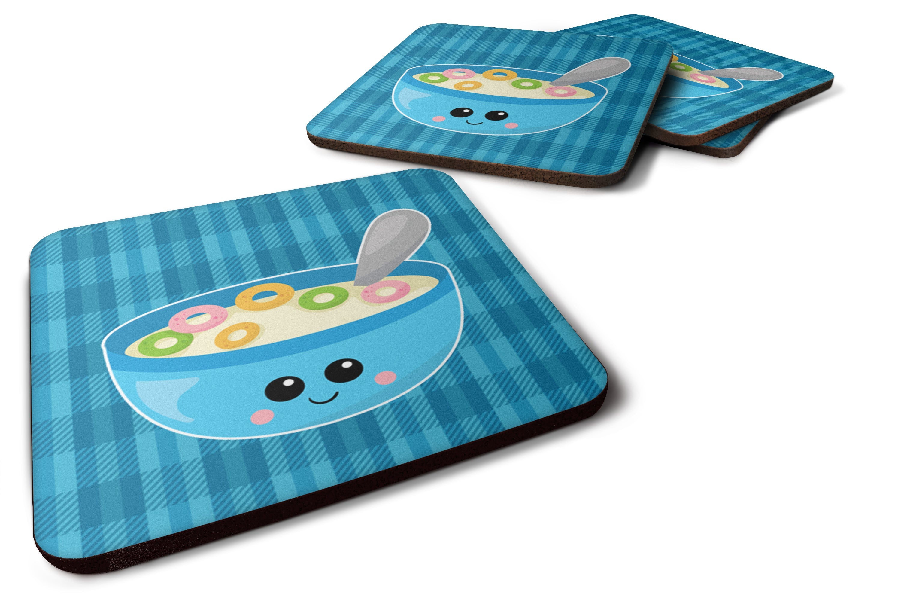 Blue bowl of Cereal Foam Coasters Set of 4 Cup Coasters for Indoor Outdoor, Tabletop Protection, Anti Slip, Mouse pad Material