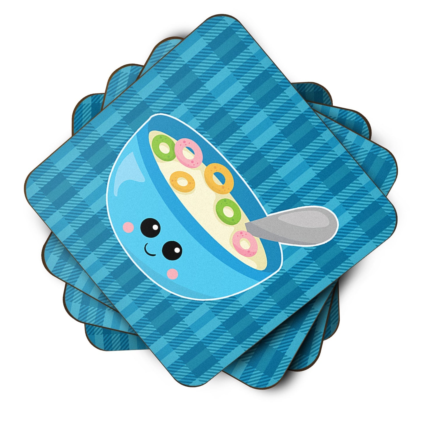 Blue bowl of Cereal Foam Coasters Set of 4 Cup Coasters for Indoor Outdoor, Tabletop Protection, Anti Slip, Mouse pad Material