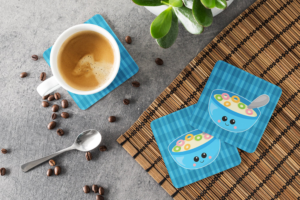 Blue bowl of Cereal Foam Coasters Set of 4 Cup Coasters for Indoor Outdoor, Tabletop Protection, Anti Slip, Mouse pad Material