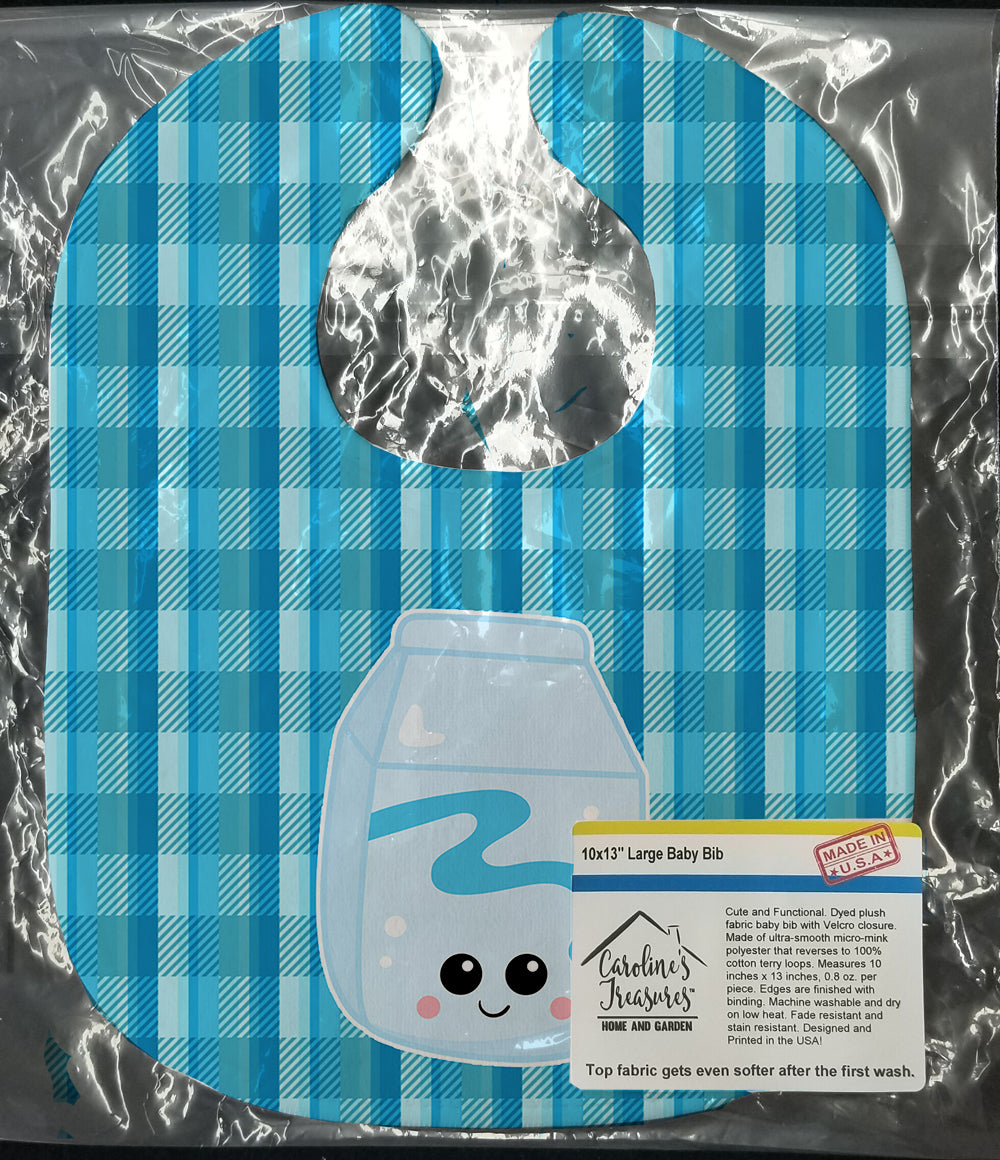 Blue Plaid and Milk Baby Bib Easy-Clean Baby Bib Baby Feeding Accessory Baby Mealtime Essential, 10 x 13, Multicolor