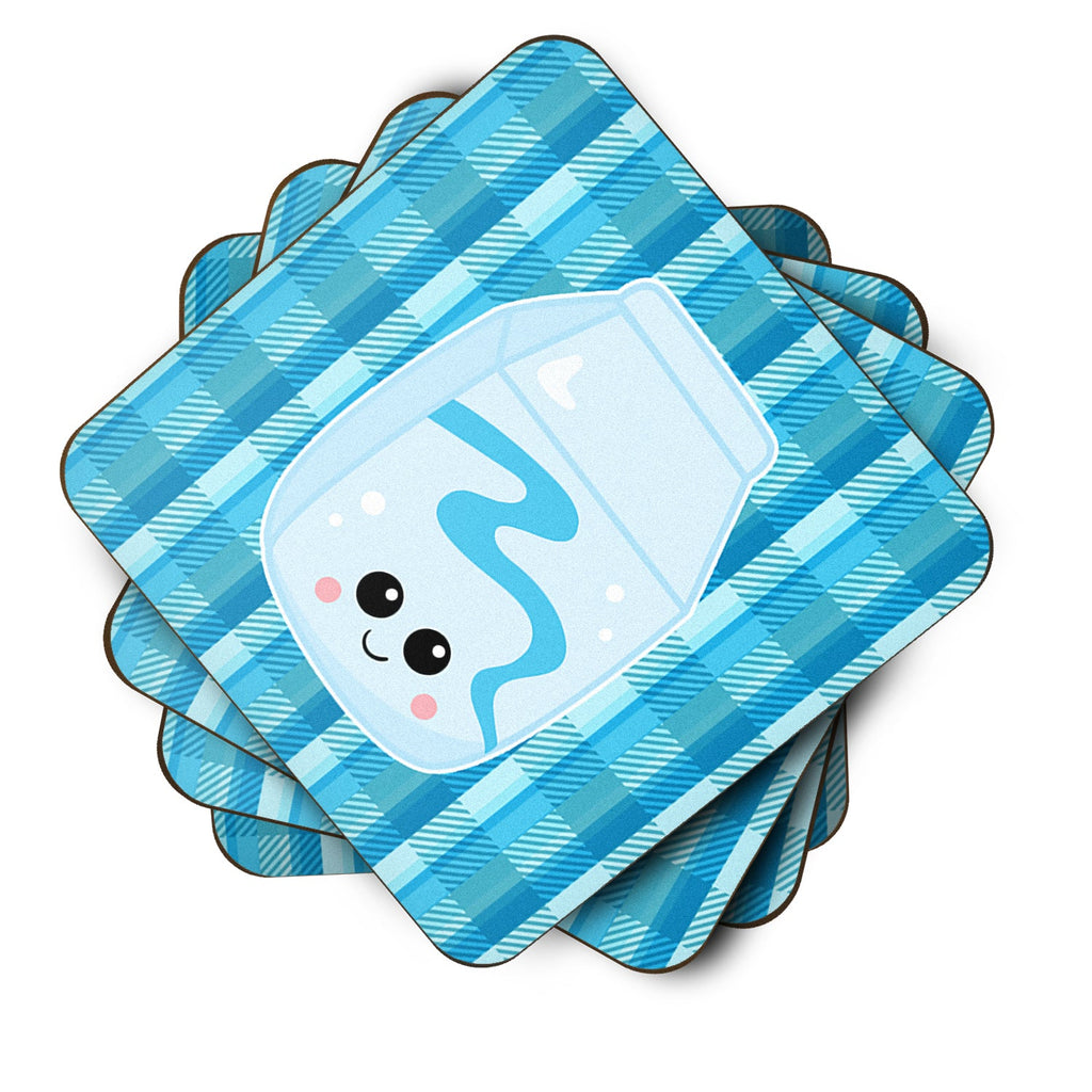 Blue Plaid and Milk Foam Coasters Set of 4 Cup Coasters for Indoor Outdoor, Tabletop Protection, Anti Slip, Mouse pad Material